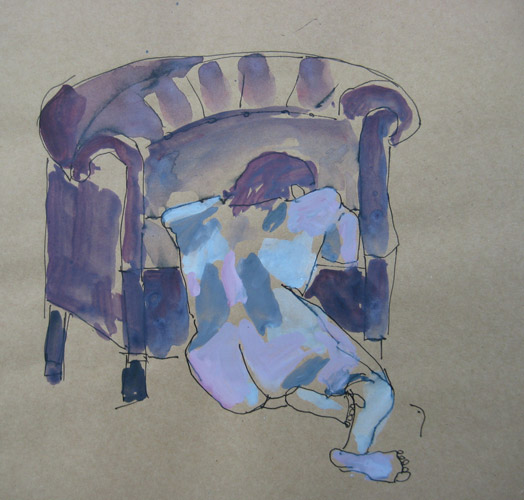 Aktskizze mit rotem Sessel 4